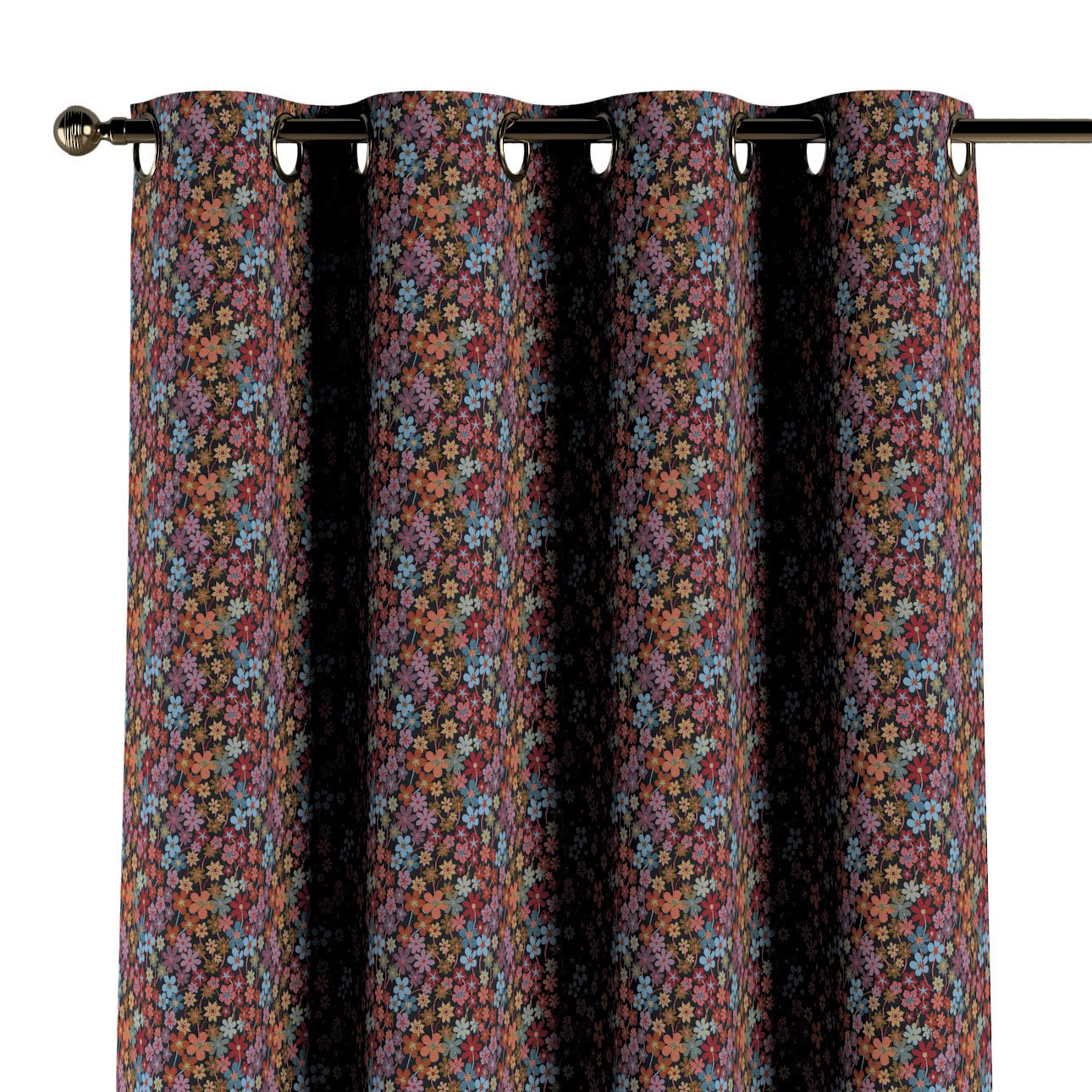 Dekoria Záves s kolieskami, farebné kvety na čiernom pozadí, Intenso Premium, 144-32