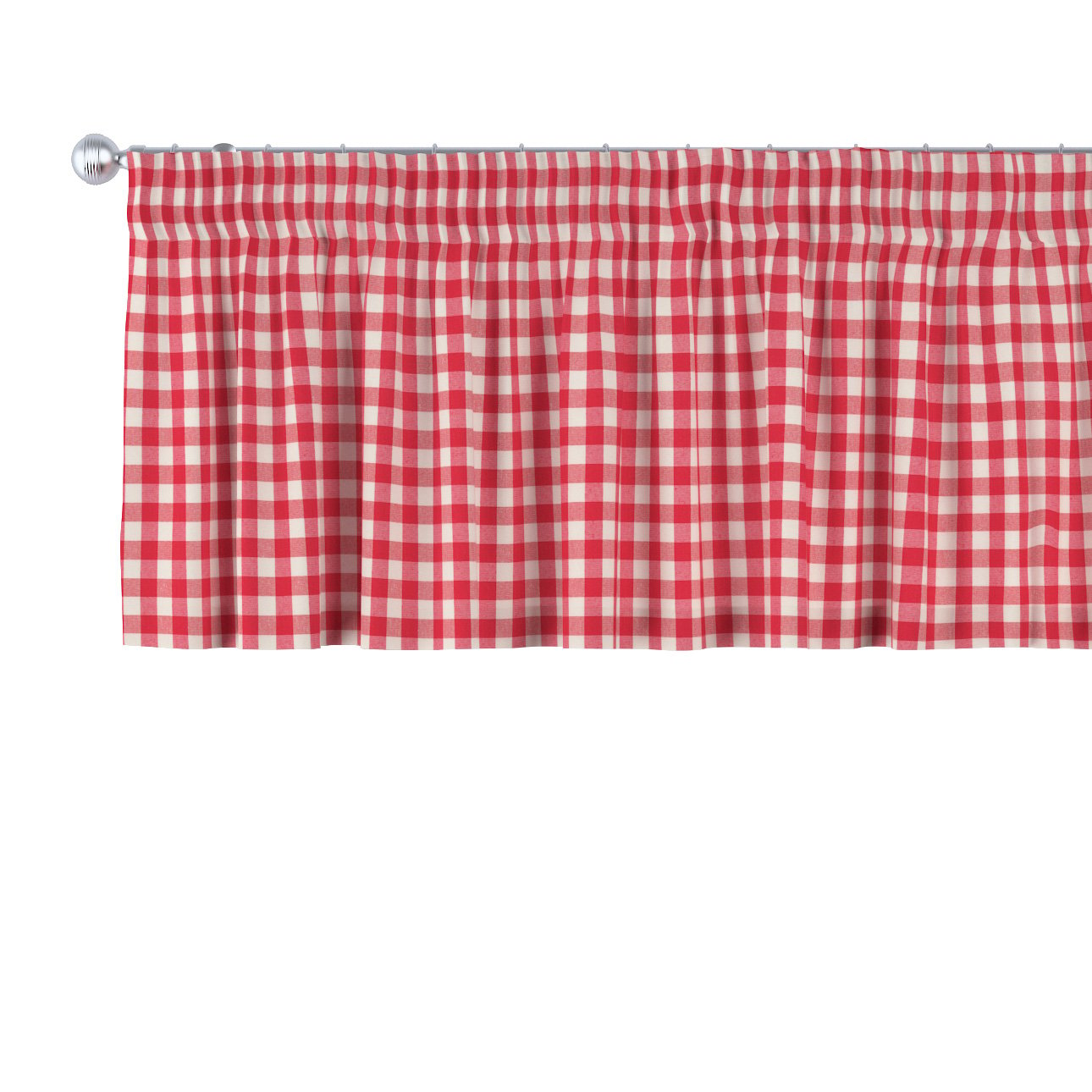 Dekoria Krátky záves na riasiacej páske, červeno-biele káro, 390 x 40 cm, Quadro, 136-16