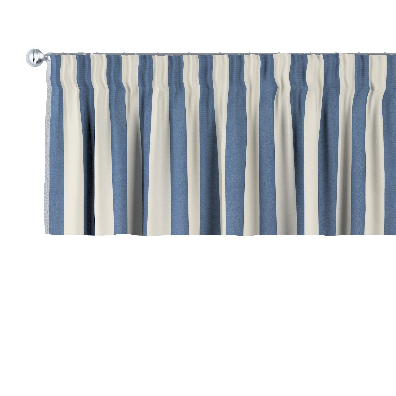 Dekoria Krátky záves na riasiacej páske, niebiesko-białe pionowe pasy, 130 x 40 cm, Quadro, 143-90