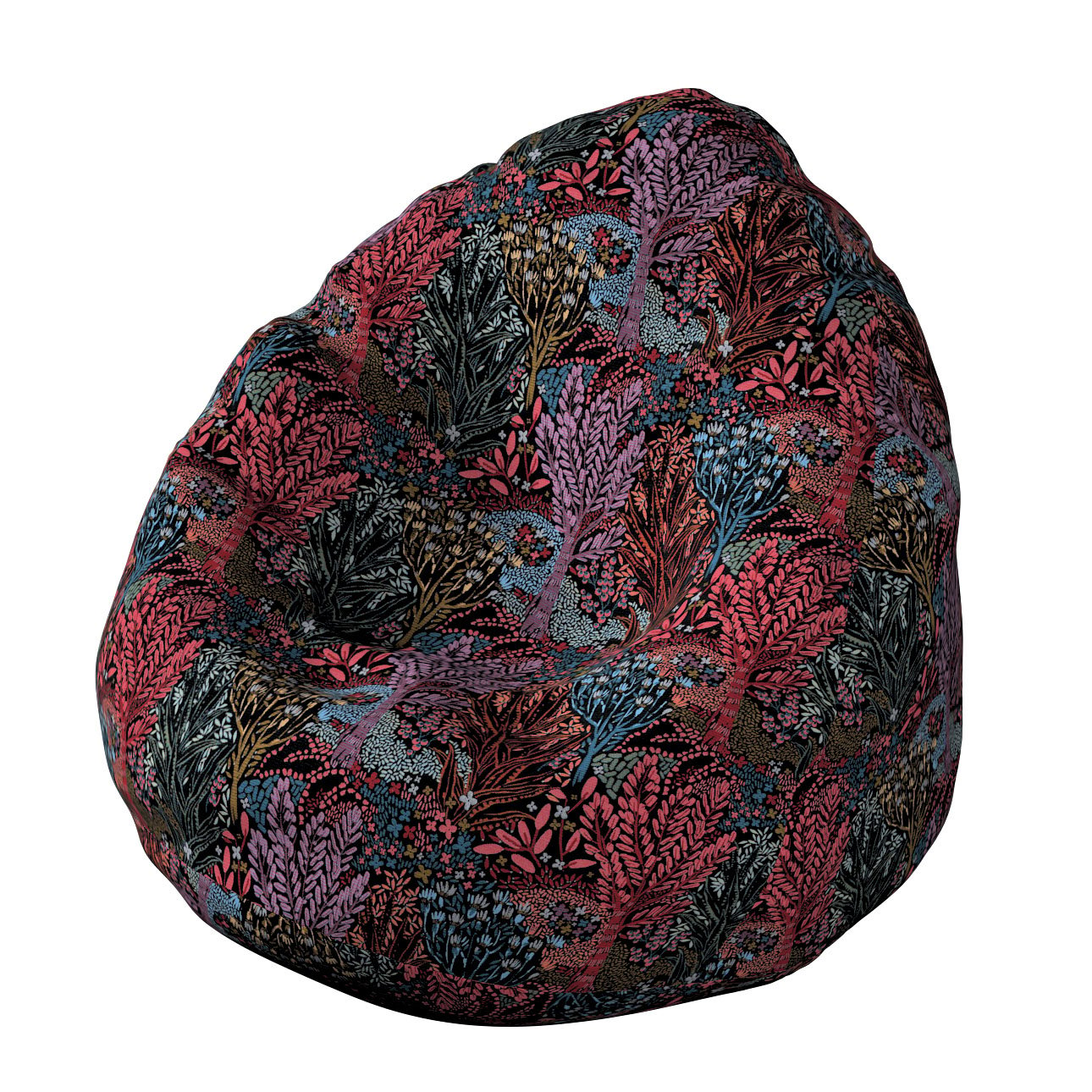 Dekoria Sedací vak + výplň, farebný kvetinový motív na čiernom pozadí, Ø80 x 115 cm, Intenso Premium, 144-26