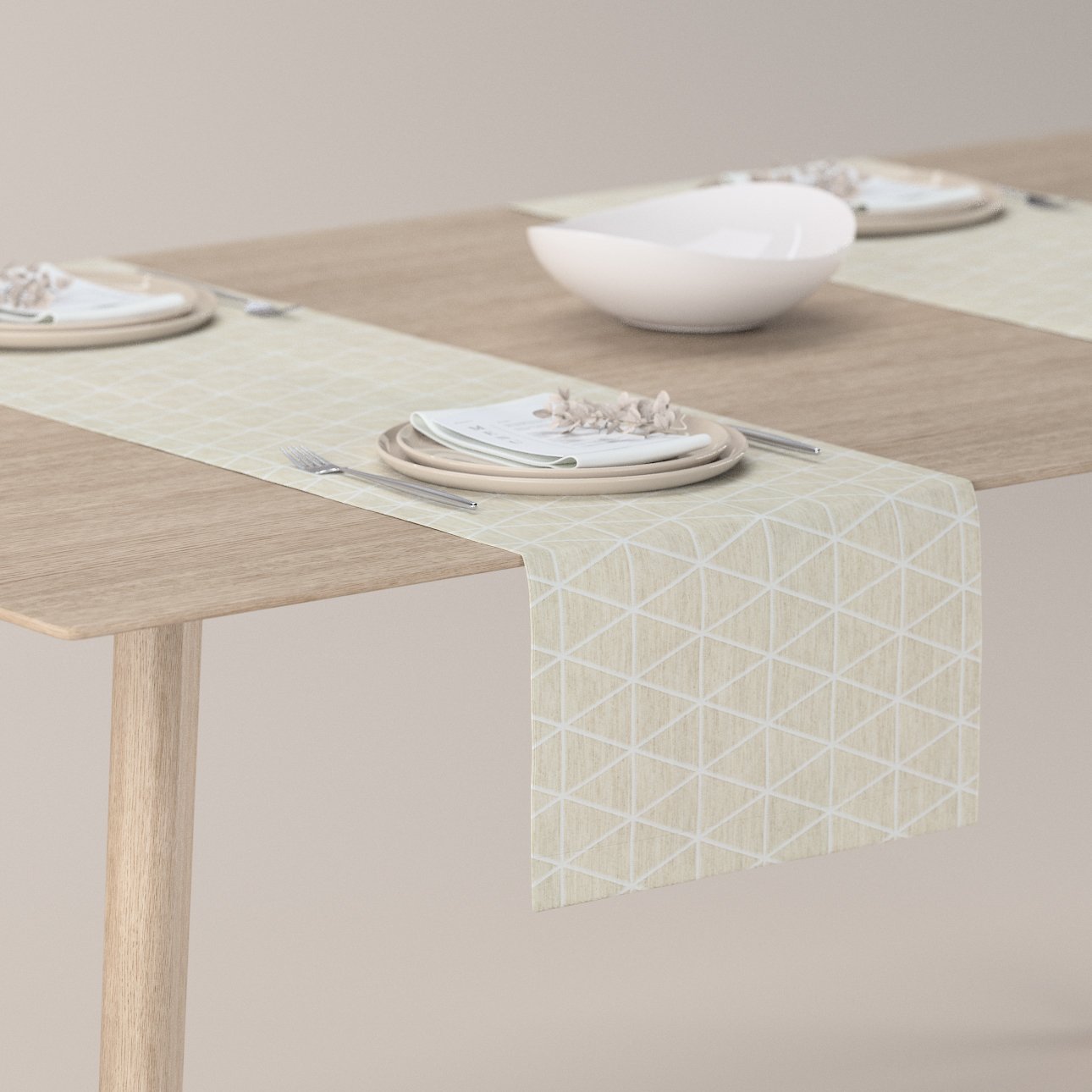 Dekoria Štóla na stôl, trojuholníky na béžovo-ľanovom podklade, 40 x 130 cm, Sunny, 143-49
