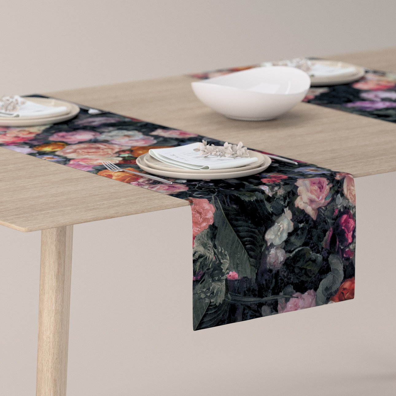Dekoria Štóla na stôl, farebné kvety na tmavom pozadí, 40 x 130 cm, Gardenia, 161-02