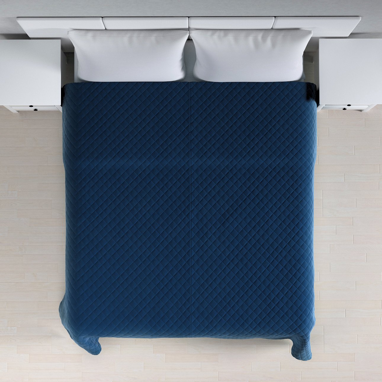 Couvre-lit en velours matelassé bleu marine à motif losanges