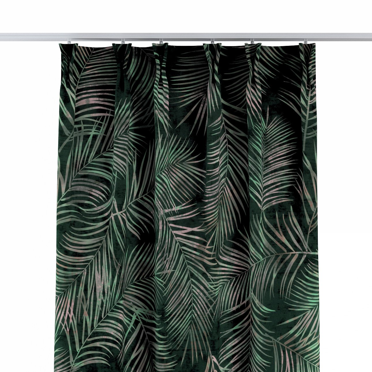 Dekoria Závěs na dvojitých hačcích flex, stylizované palmové listy na zeleném podkladu, Velvet, 704-21