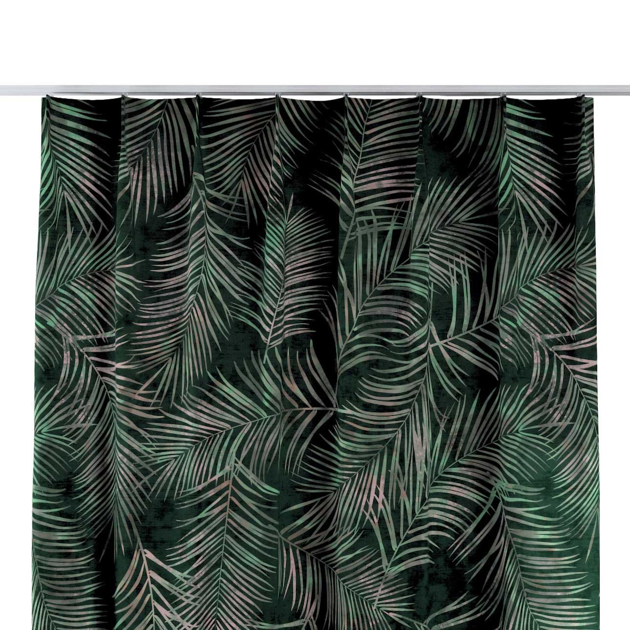 Dekoria Závěs na jednotlivých háčcích flex, stylizované palmové listy na zeleném podkladu, Velvet, 704-21