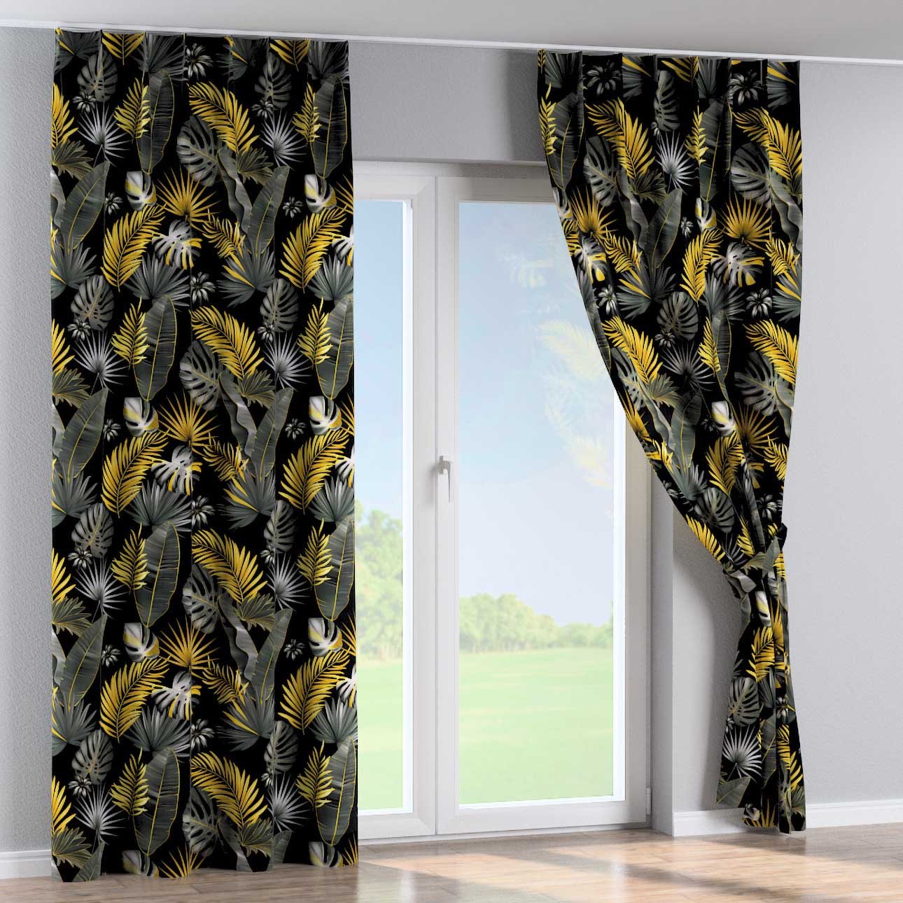 Black and deals yellow curtain fabric