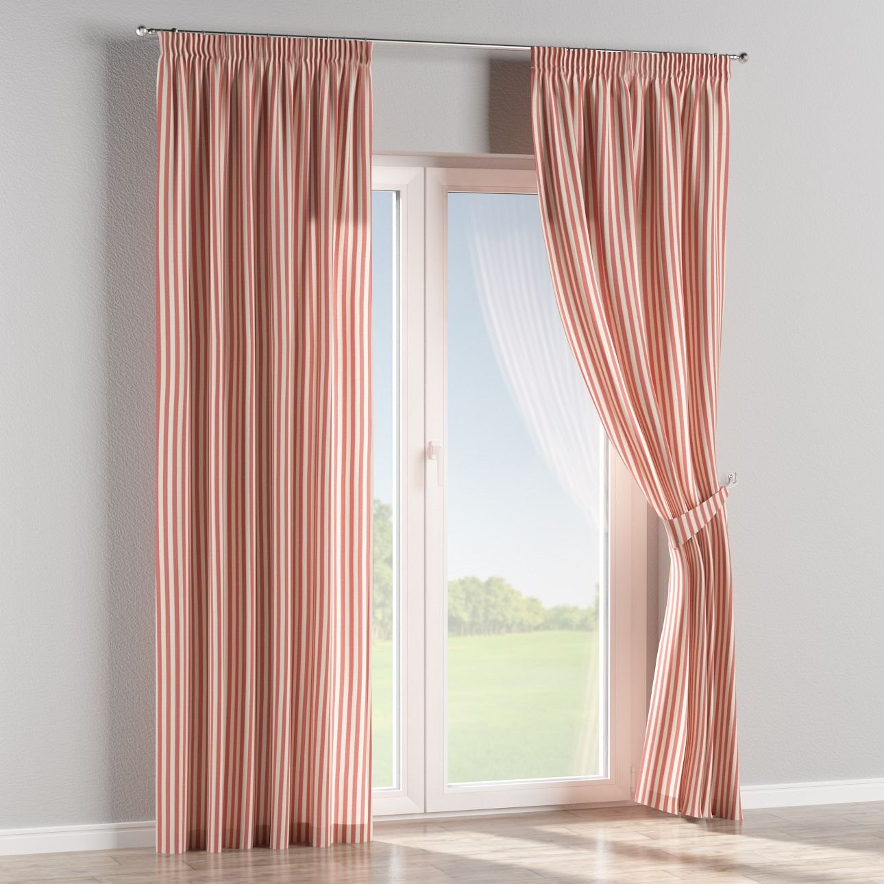 Pencil pleat curtain, redwhite, 13617 Dekoria.co.uk