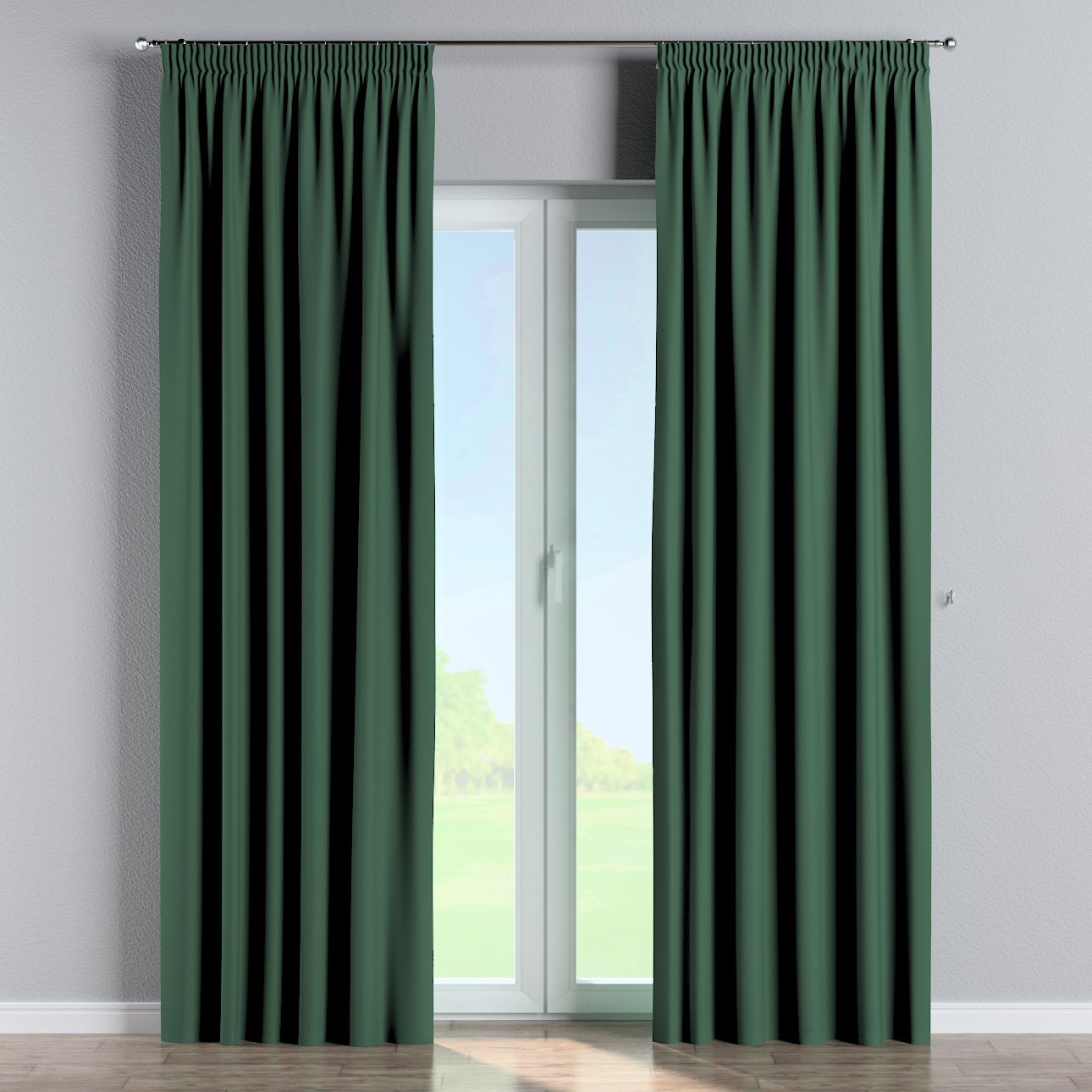 Pencil pleat curtain, bottle green, 269-18 - Dekoria.co.uk