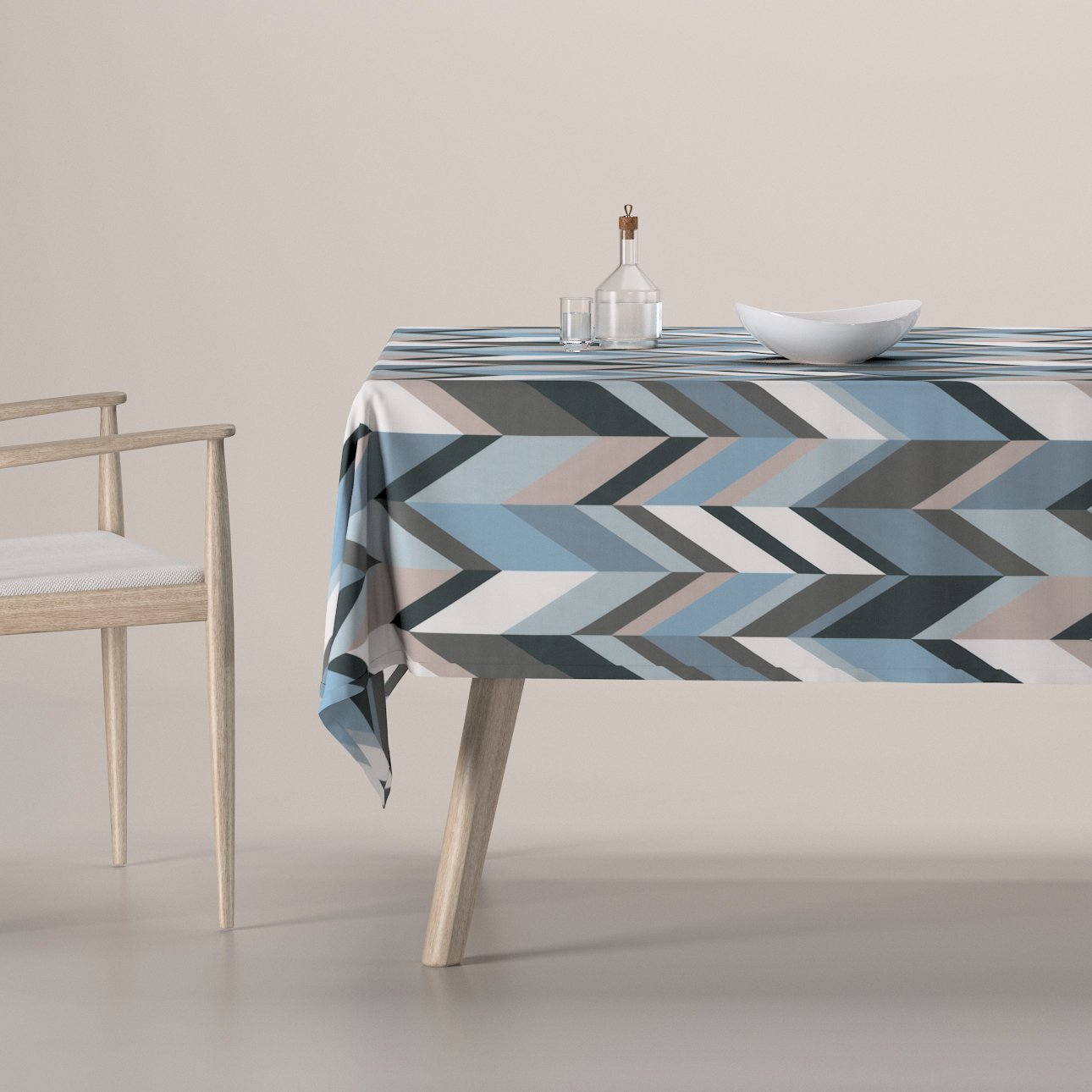 Dekoria Obrus na stôl obdĺžnikový, geometrické vzory v modrej a béžovej farbe, Vintage 70\'s, 143-54
