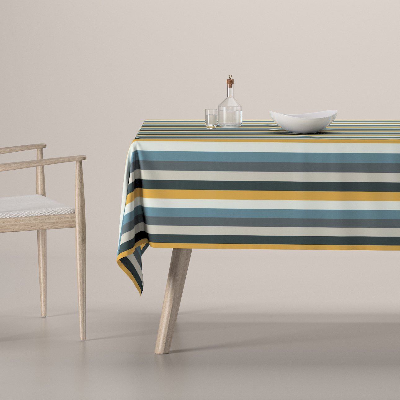 Dekoria Obrus na stôl obdĺžnikový, pásy v odtieňoch žlto-hnedo-modrých farbách, Vintage 70\'s, 143-59