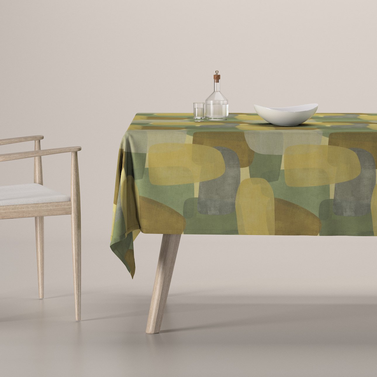 Dekoria Obrus na stôl obdĺžnikový, geometrické vzory v zeleno - hnedých farbách, Vintage 70\'s, 143-72
