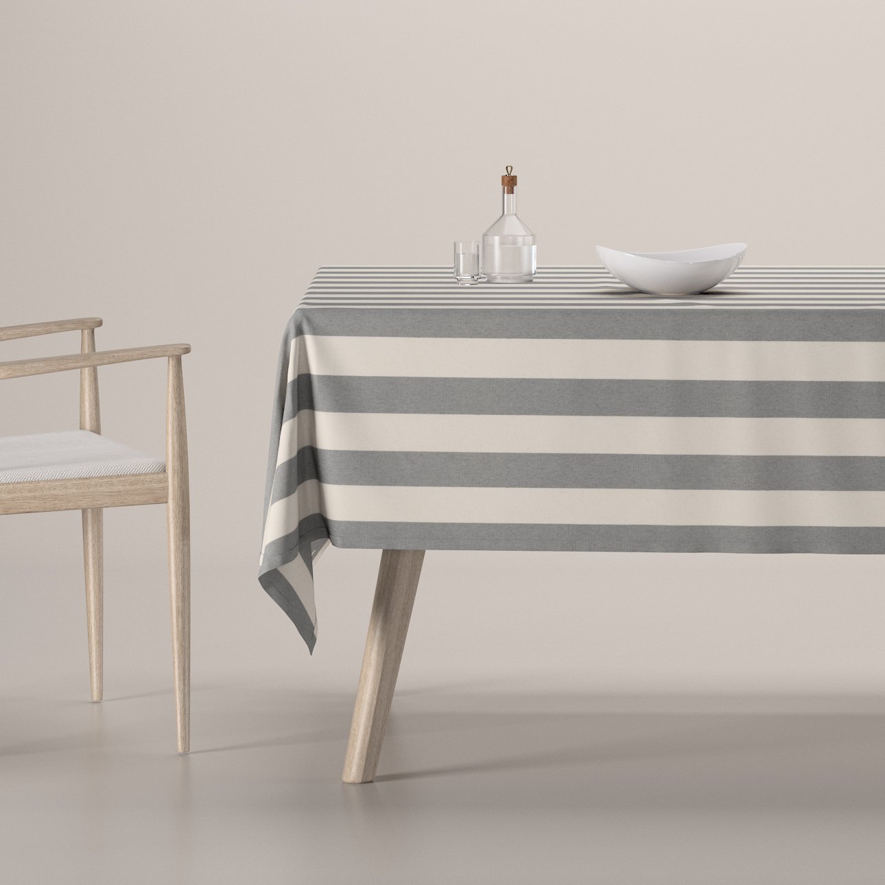 E-shop Dekoria Obrus na stôl obdĺžnikový, biało-szare pionowe pasy, Quadro, 143-91