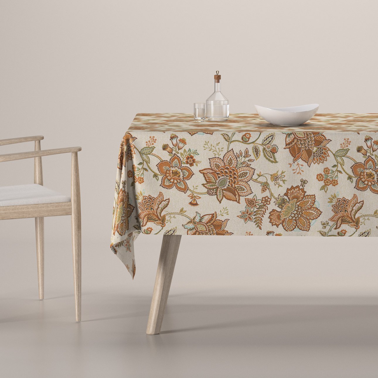 E-shop Dekoria Obrus na stôl obdĺžnikový, béžové kvety, Intenso Premium, 144-27