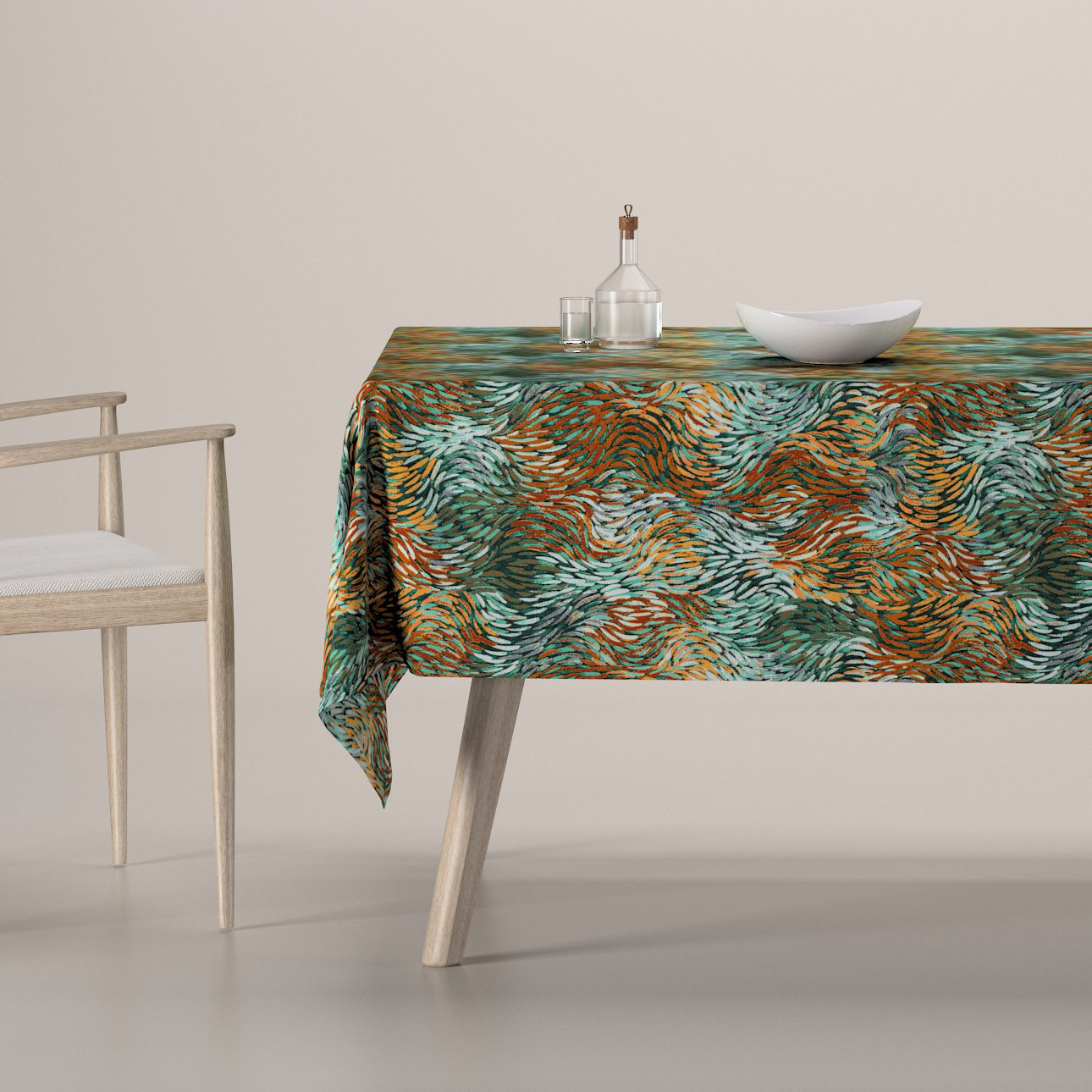 Dekoria Obrus na stôl obdĺžnikový, zelená/oranžová, Intenso Premium, 144-31