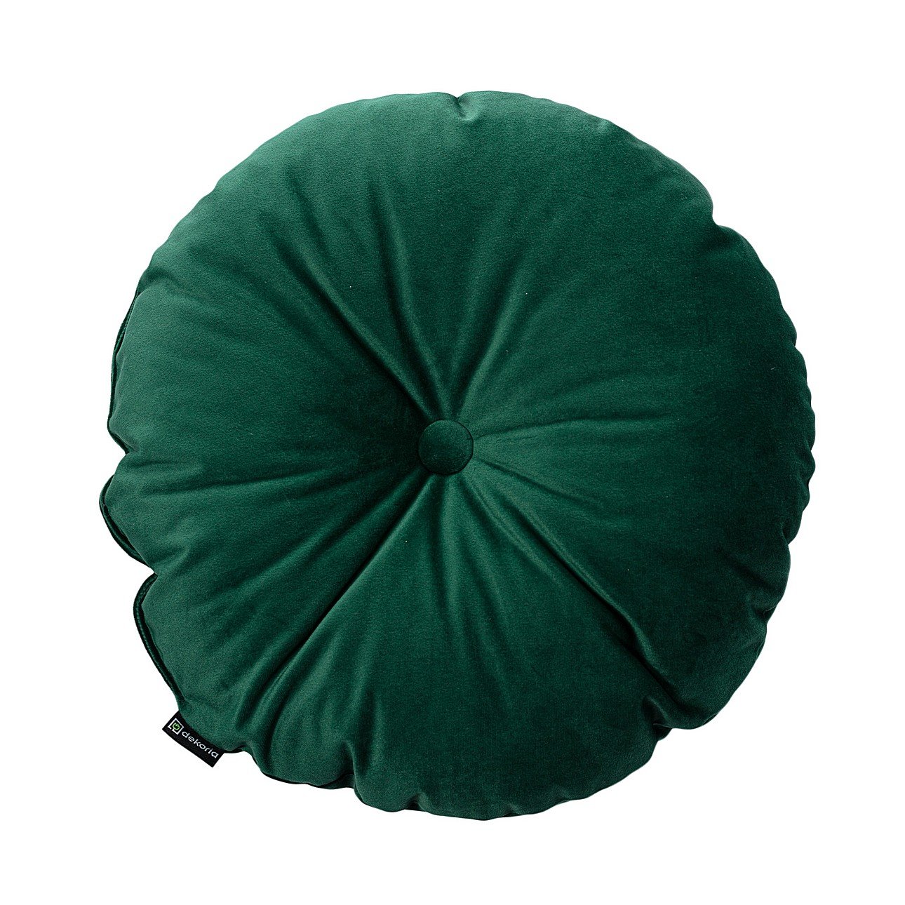 Dekoria Sametový polštář s knoflíkem, lahvová zeleň, ⌀37 cm, Velvet, 704-13