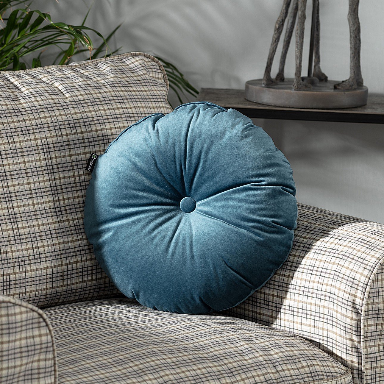 Round shop blue pillow