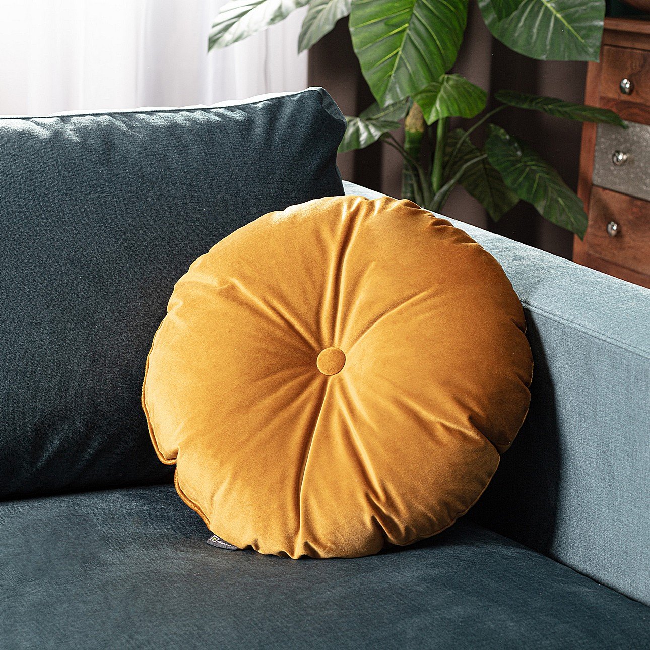 Round yellow shop velvet pillow