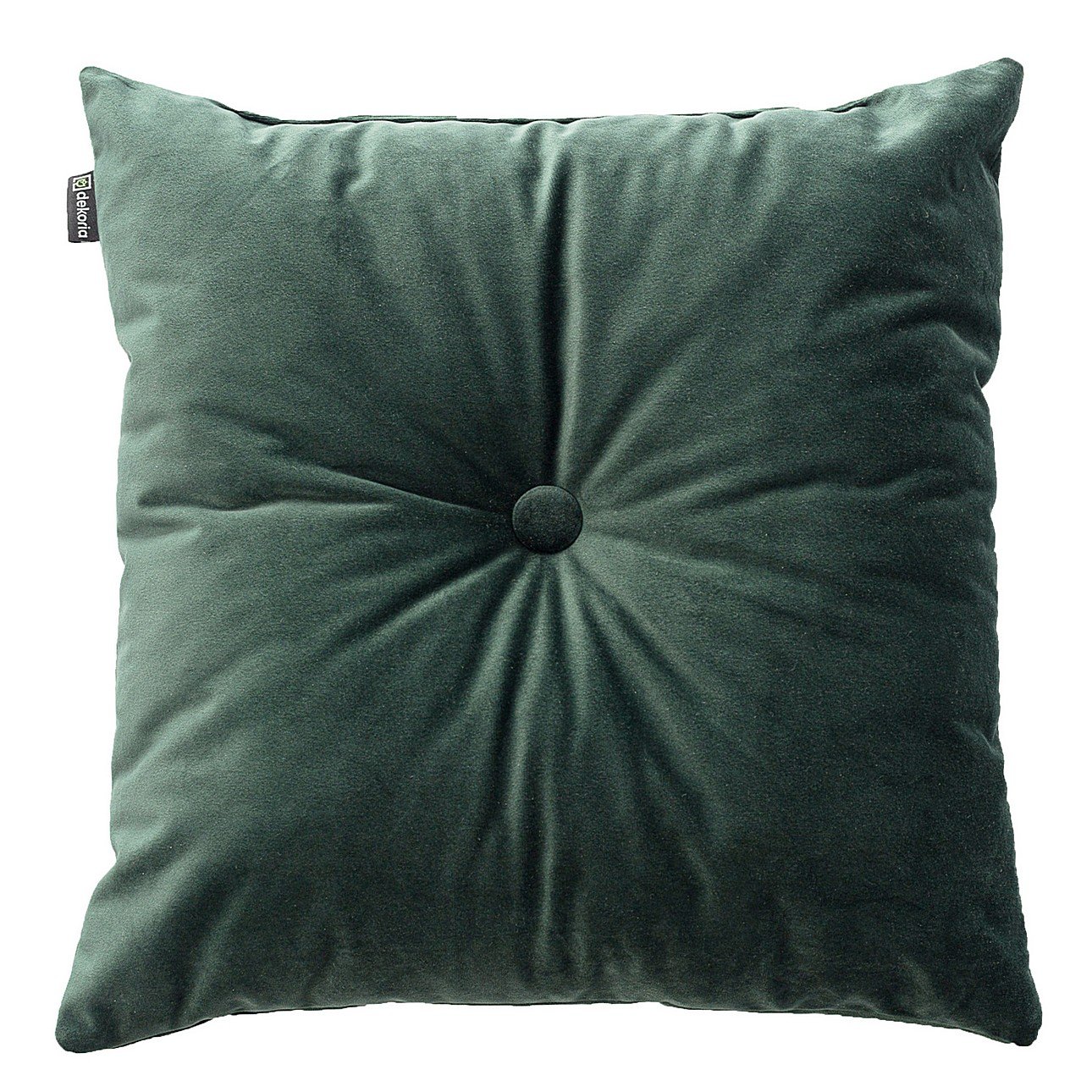 Dekoria Sametový polštář Velvet s knoflíkem, tmavá lesní zeleň, 40 x 40 cm, Velvet, 704-25