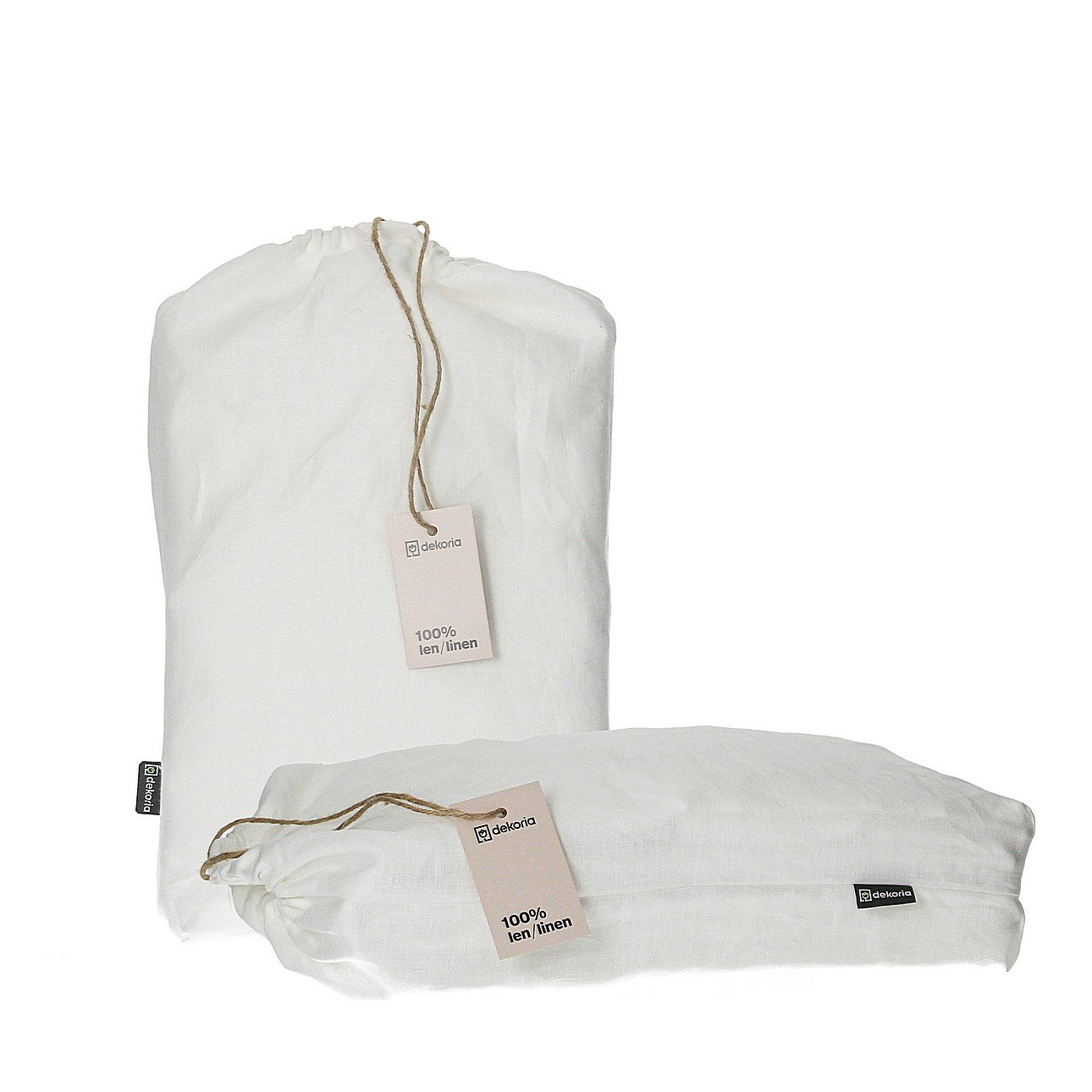 E-shop Dekoria Súprava posteľných ľanových obliečok Linen 220x200cm white, 220 x 200 cm/ 2 poszewki 70 x 80 cm
