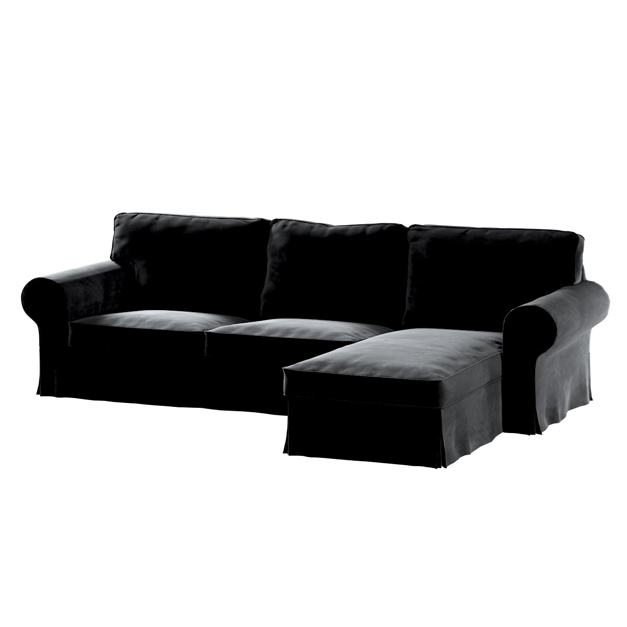 Dekoria Potah na pohovku IKEA Ektorp 2-místná s lenoškou, černá, pohovka 2-míst. + šezlong, Velvet, 704-17