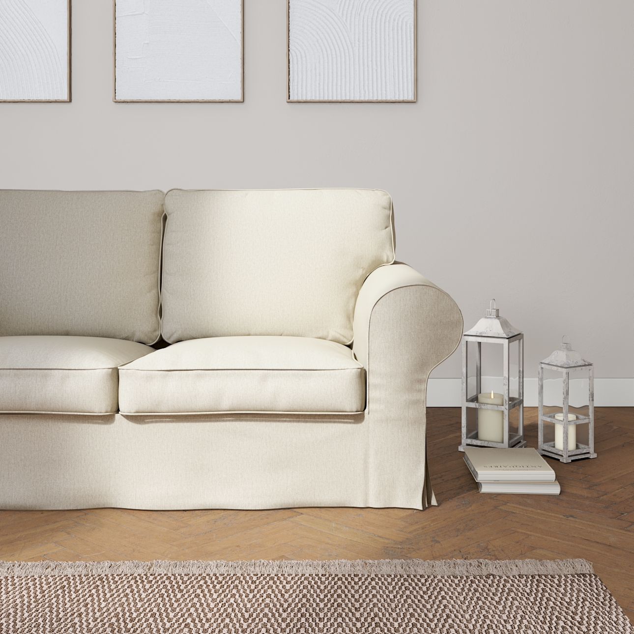 Housse canapé Ektorp 2 pl, convertible, modèle après 2012, beige, 16159, 200 x 90 x 73 cm