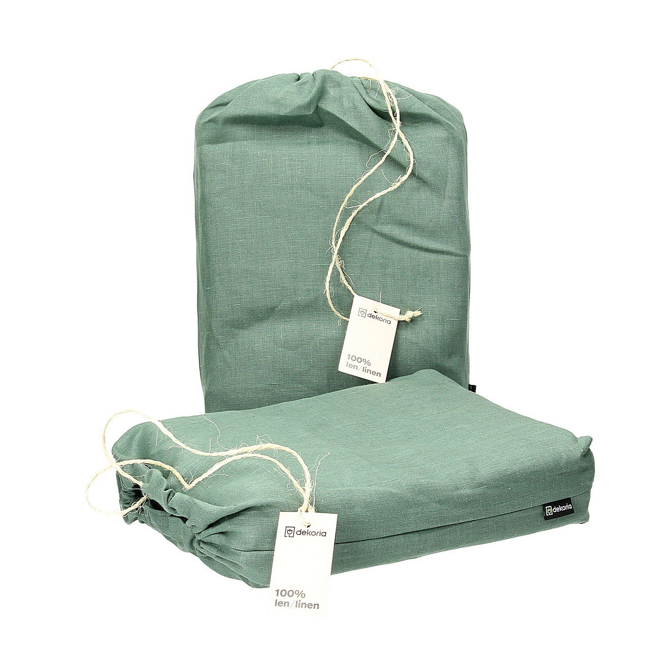 Dekoria Súprava posteľných ľanových obliečok Linen 220x200cm green, 220 x 200 cm/ 2 poszewki 80 x 70 cm