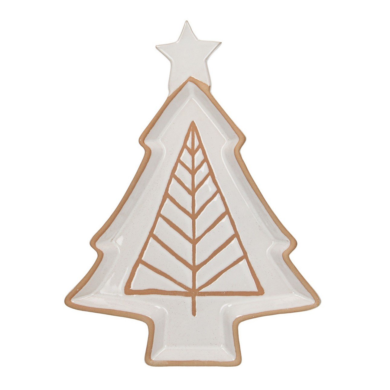 E-shop Dekoria Kameninový tanier Beige Christmas Tree scandi, 26 x 35 x 2 cm