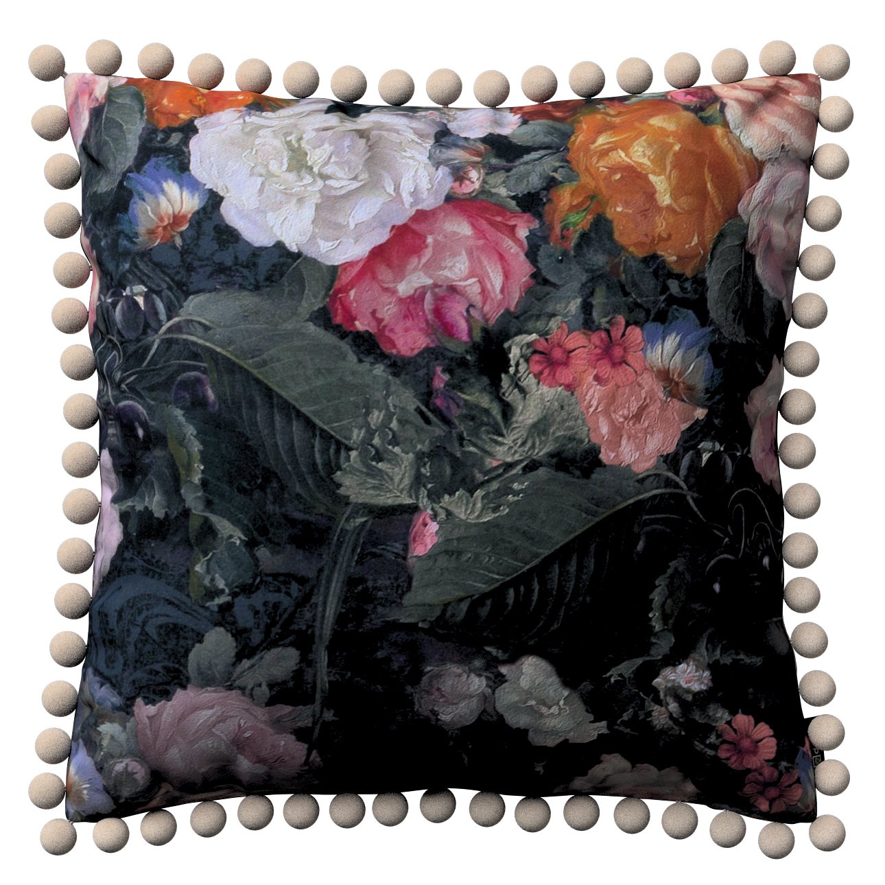 Dekoria Viera s brmbolcami, farebné kvety na tmavom pozadí, 45 x 45 cm, Gardenia, 161-02