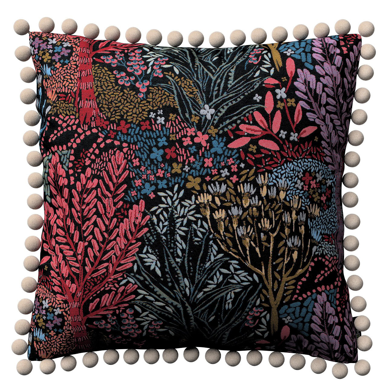 Dekoria Viera s brmbolcami, farebný kvetinový motív na čiernom pozadí, 45 x 45 cm, Intenso Premium, 144-26