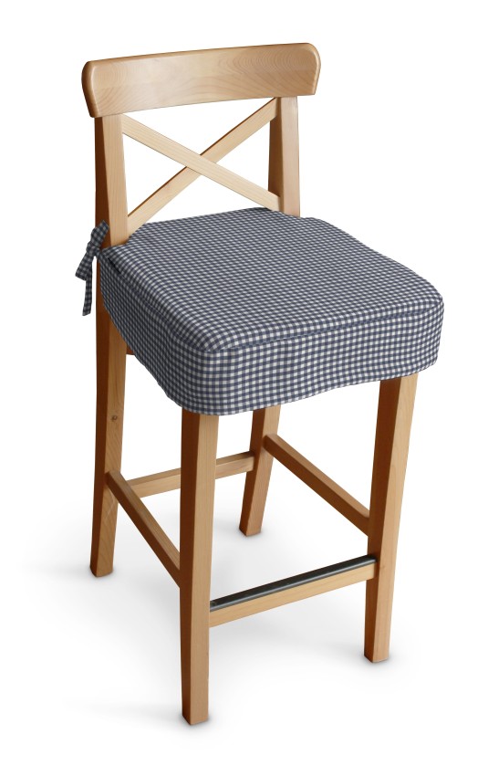 Dekoria Sedák na židli IKEA Ingolf - barová, tmavě modrá - bílá jemná kostka, barová židle Ingolf, Quadro, 136-00