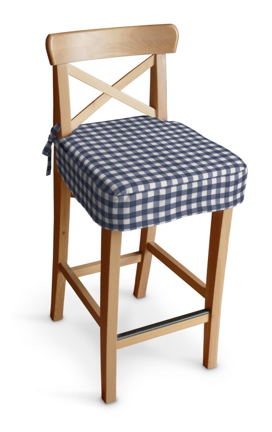Dekoria Sedák na židli IKEA Ingolf - barová, tmavě modrá - bílá střední kostka, barová židle Ingolf, Quadro, 136-01