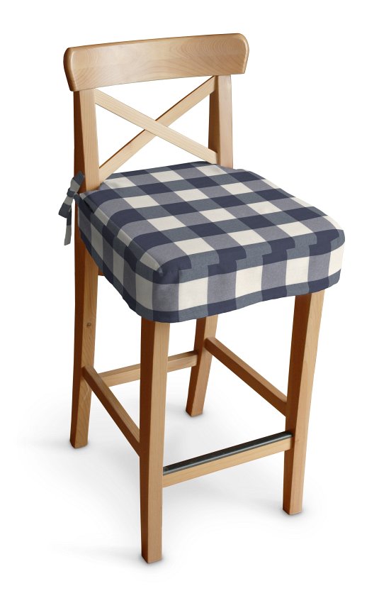 Dekoria Sedák na židli IKEA Ingolf - barová, tmavě modrá kostka velká, barová židle Ingolf, Quadro, 136-03