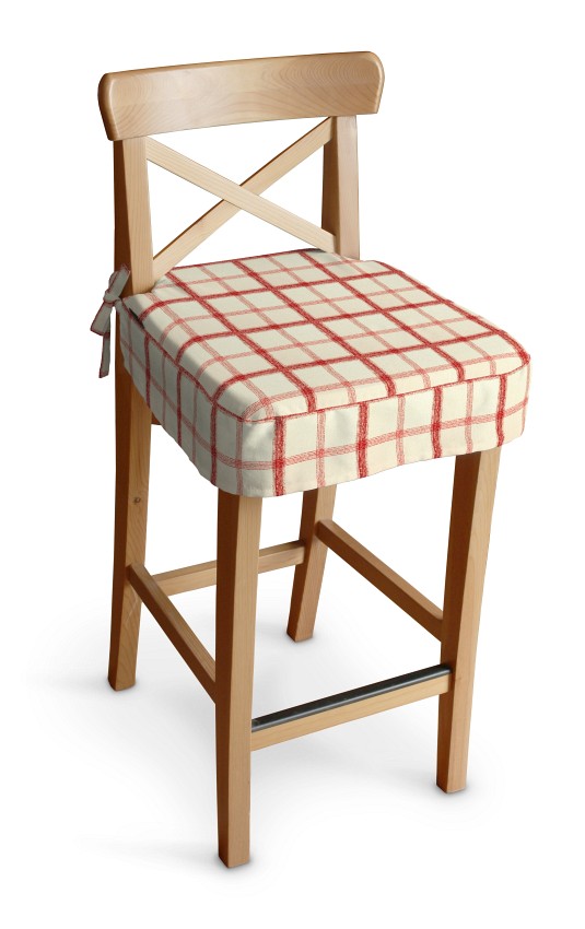 Dekoria Sedák na židli IKEA Ingolf - barová, režný podklad,červená mřížka, barová židle Ingolf, Avignon, 131-15