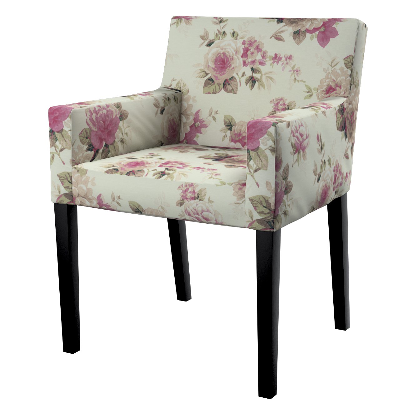 Dekoria Návlek na stoličku s opierkami Nils, ružovo-béžové ruže na krémovom podklade, návlek na stoličku Nils s opierkami, Londres, 141-07