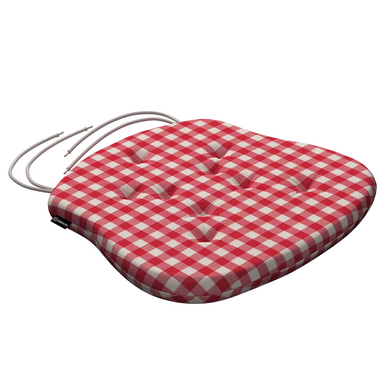 Philip seat pad with ties red and white check 1.5cm x 1.5cm