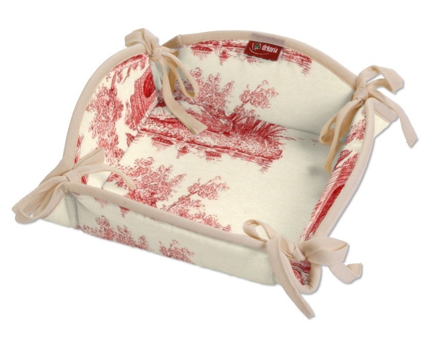 Dekoria Textilní košík, pozadí režné, červené postavy, 20 x 20 cm, Avignon, 132-15