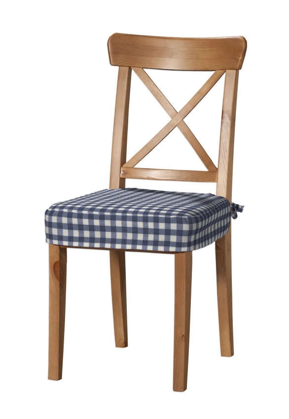 Dekoria Sedák na židli IKEA Ingolf, tmavě modrá - bílá střední kostka, židle Inglof, Quadro, 136-01
