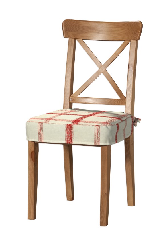 Dekoria Sedák na židli IKEA Ingolf, režný podklad,červená mřížka, židle Inglof, Avignon, 131-15