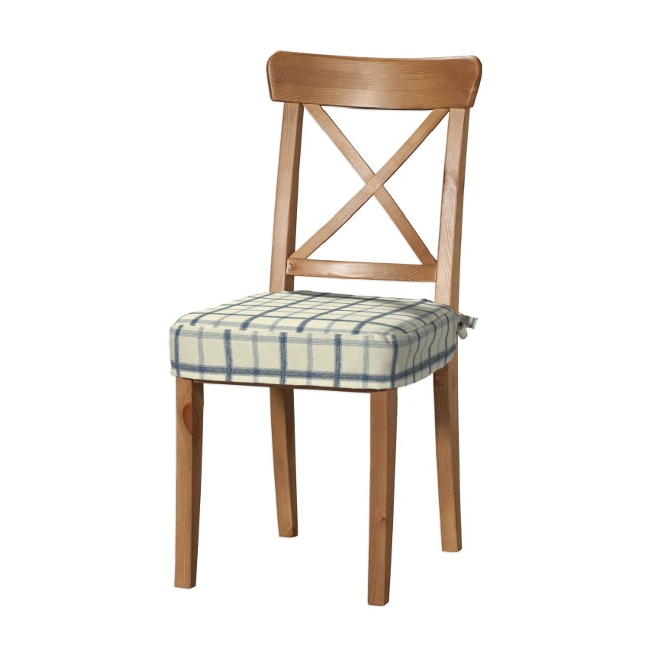 Ingolf chair seat pad cover blue check ivory background 131 66