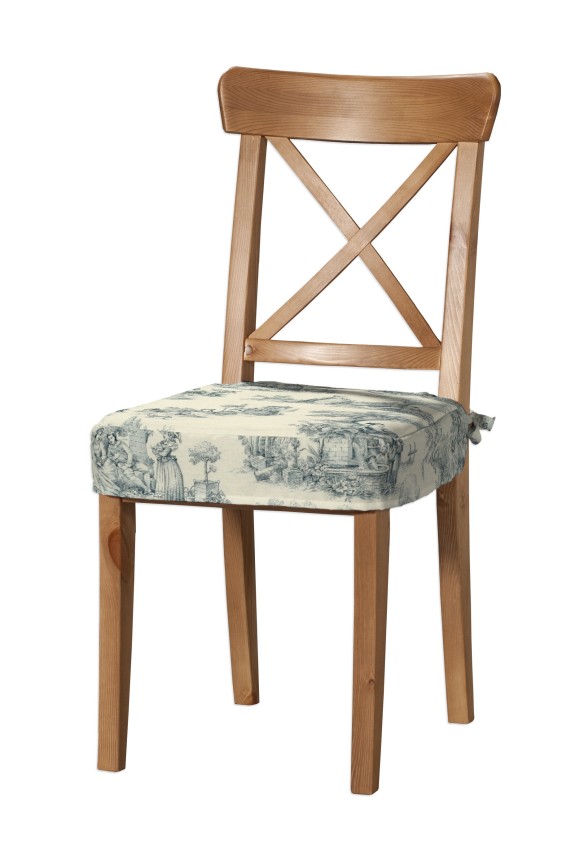 Dekoria Sedák na židli IKEA Ingolf, pozadí režné, světle modré postavy, židle Inglof, Avignon, 132-66