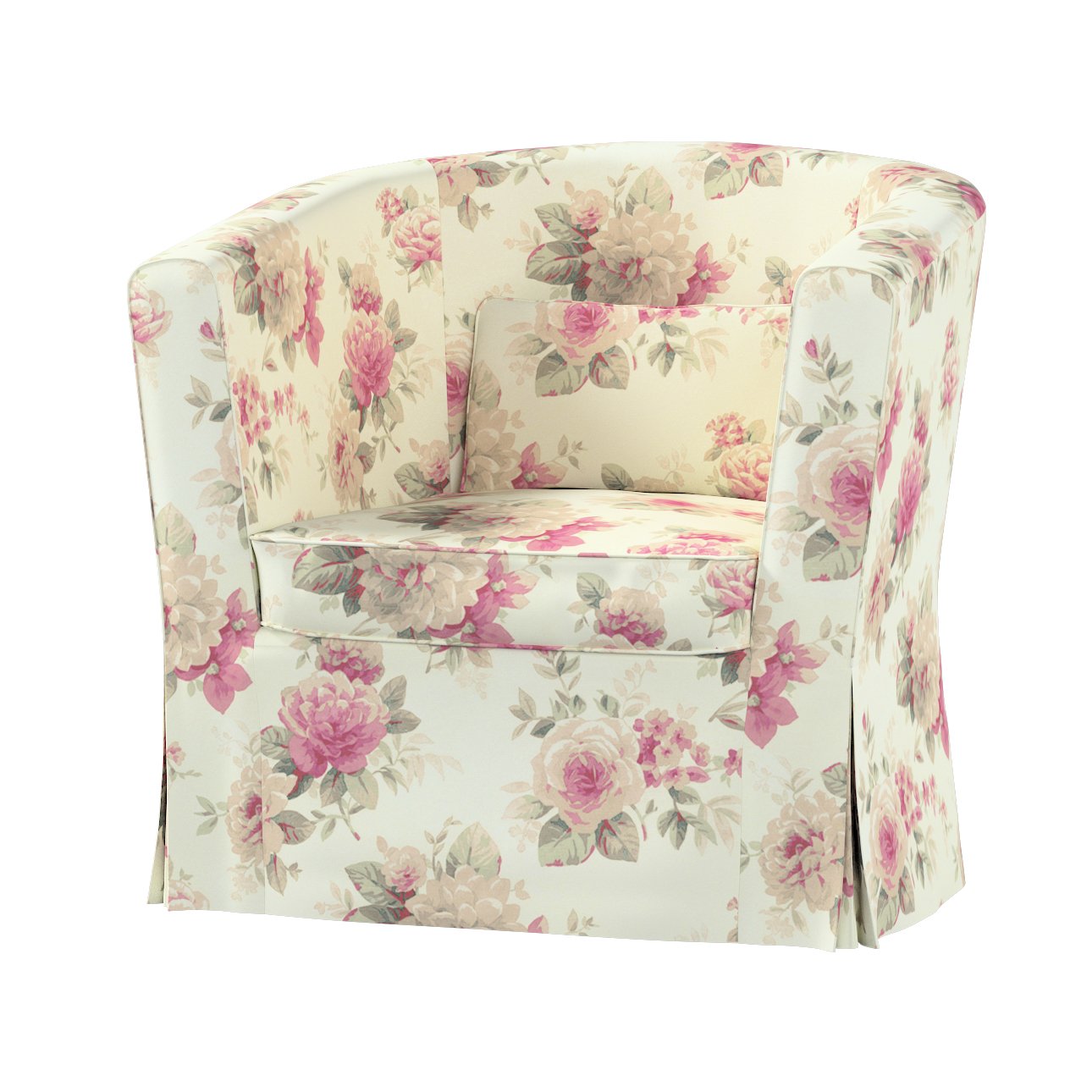 Ektorp Tullsta chair cover, pink and beige roses, ivory background, 141