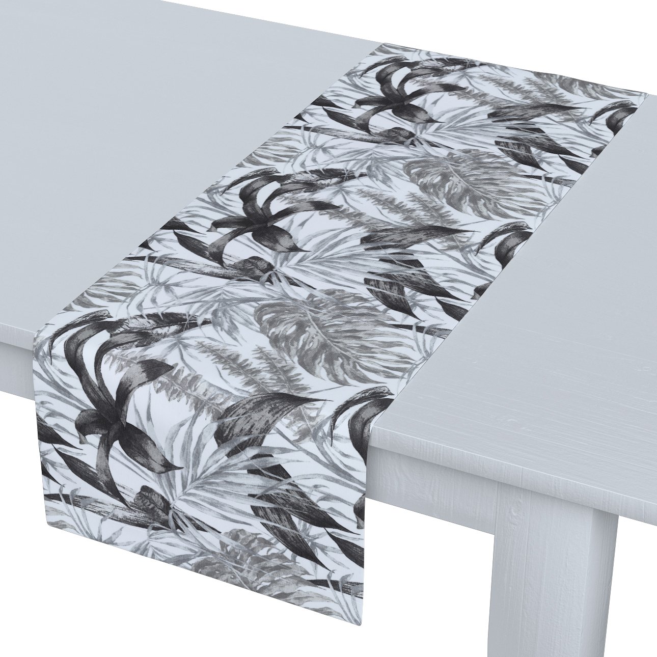 Dekoria Štóla na stôl, šedo - čierne listy na bielom pozadí, 40 x 130 cm, Výpredaj, 151-96