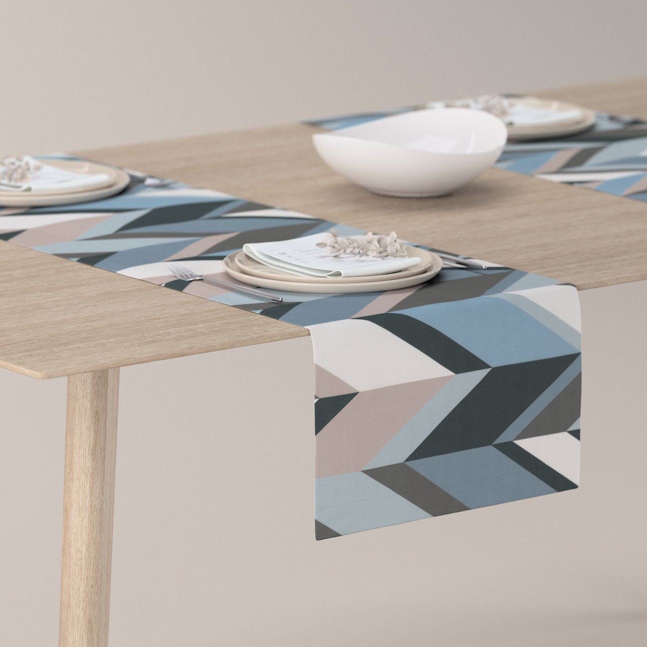 Dekoria Štóla na stôl, geometrické vzory v modrej a béžovej farbe, 40 x 130 cm, Vintage 70\'s, 143-54