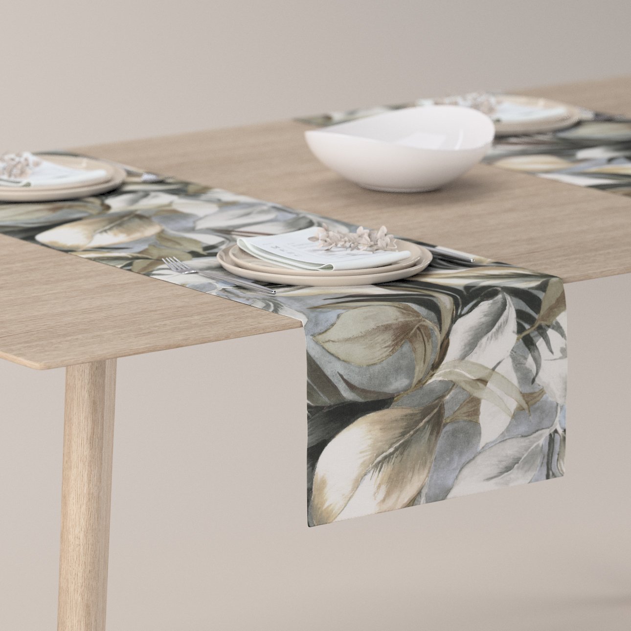 Dekoria Štóla na stôl, šedo - béžové listy, 40 x 130 cm, Abigail, 143-60