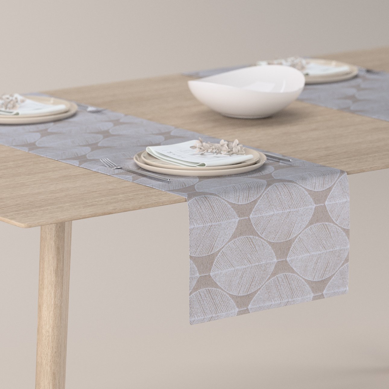 E-shop Dekoria Štóla na stôl, biele listy na béžovom podklade , 40 x 130 cm, Sunny, 143-85