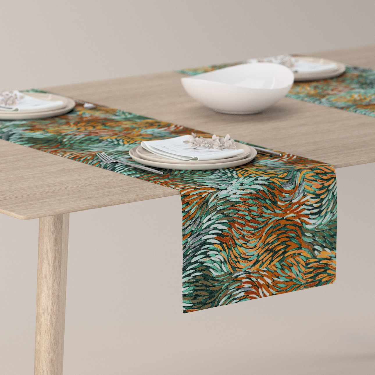Dekoria Štóla na stôl, zelená/oranžová, 40 x 130 cm, Intenso Premium, 144-31