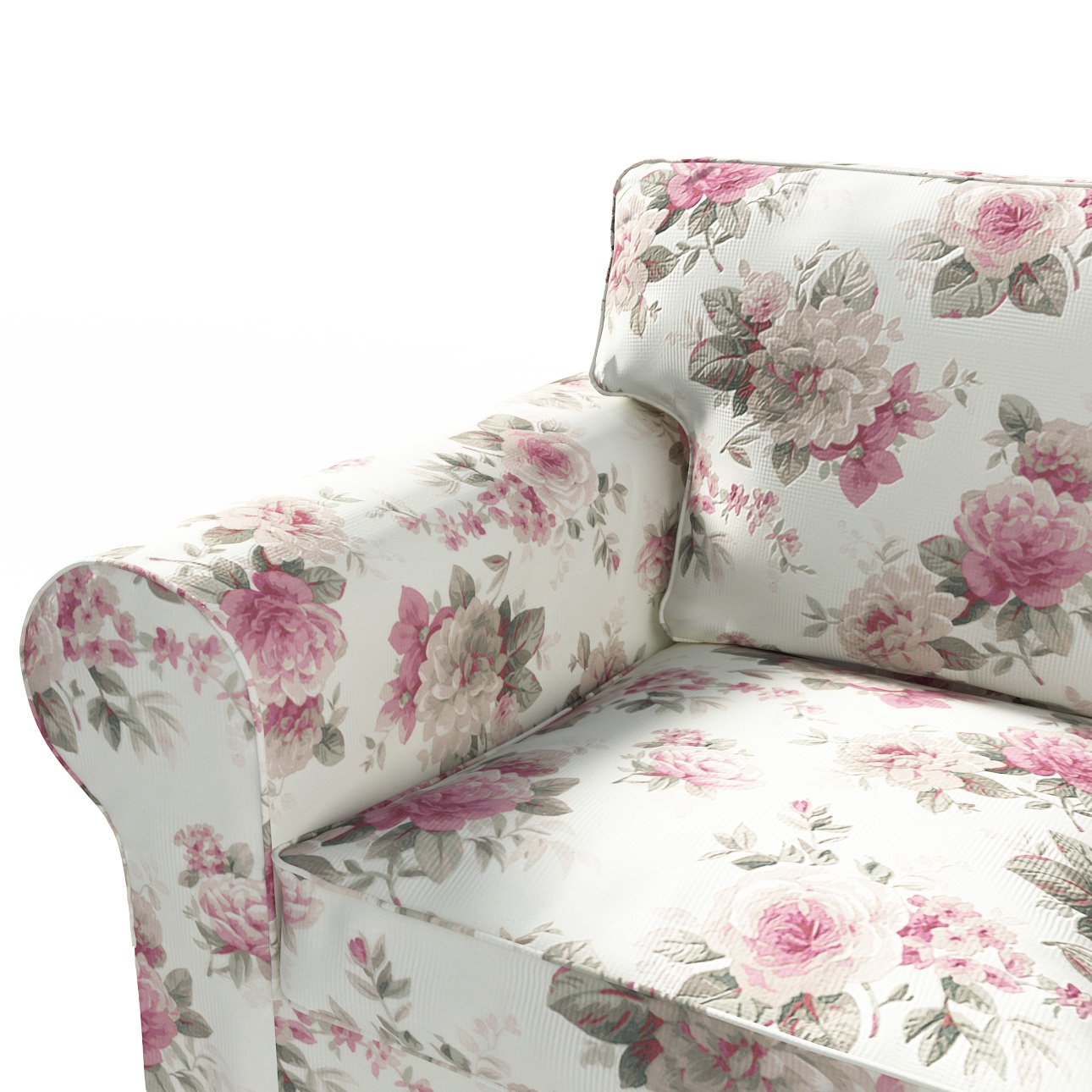 Ektorp 3seater sofa cover, pink and beige roses, ivory background, 14107, 218 x 88 x 73 cm