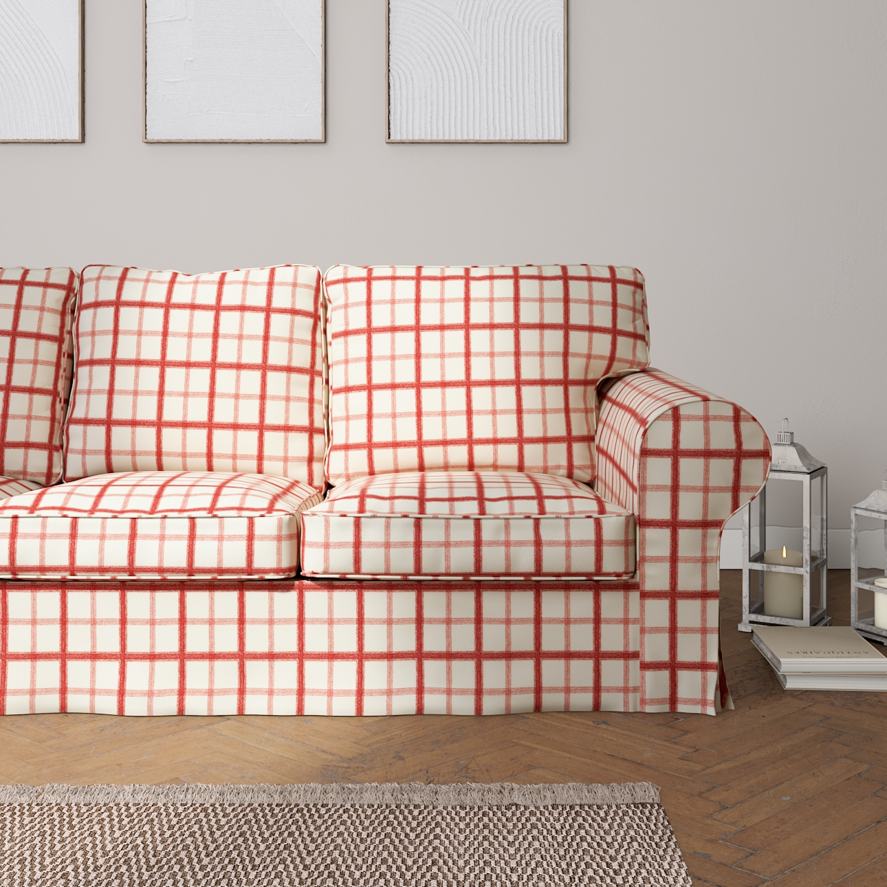 Ektorp 3 seater sofa cover red check ivory background 131 15