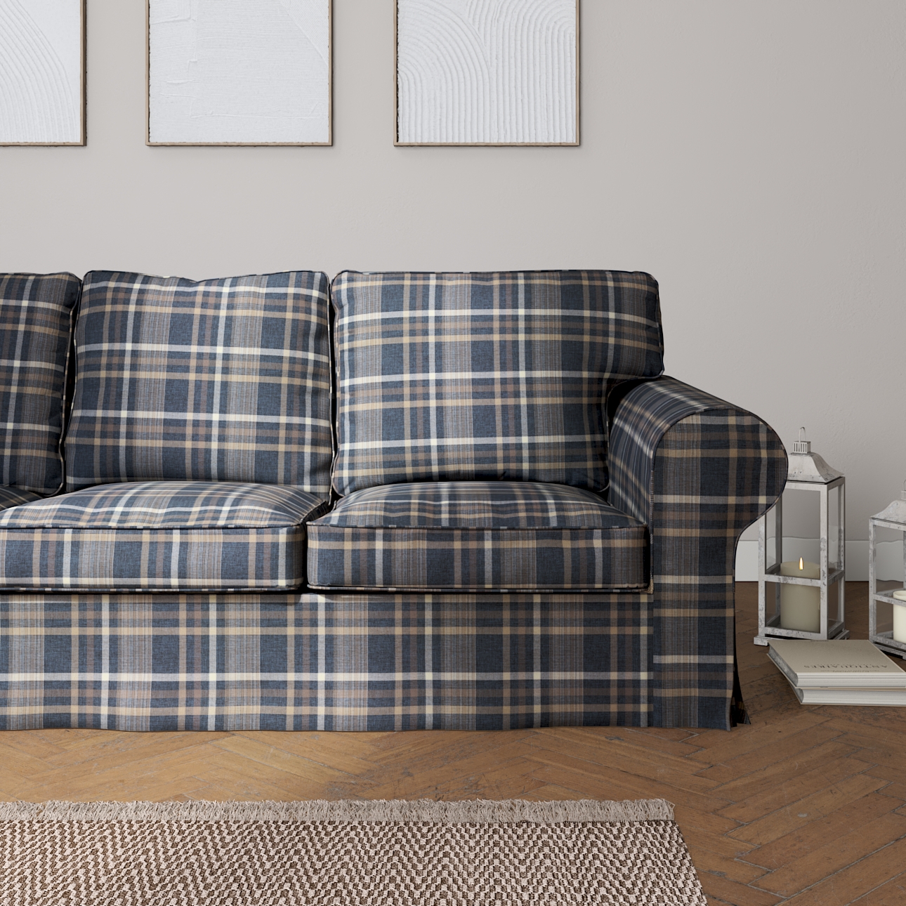 Blue plaid deals sofa