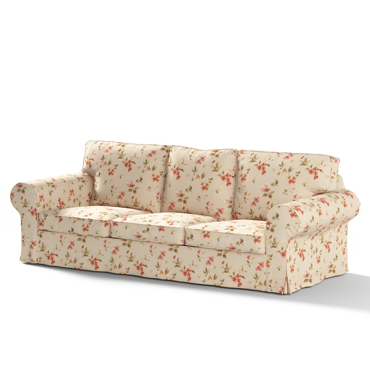 Housse canapé Ektorp 3 pl, non convertible, crème / fleurs, 14388, 218 x 88 x 73 cm Dekoria.fr